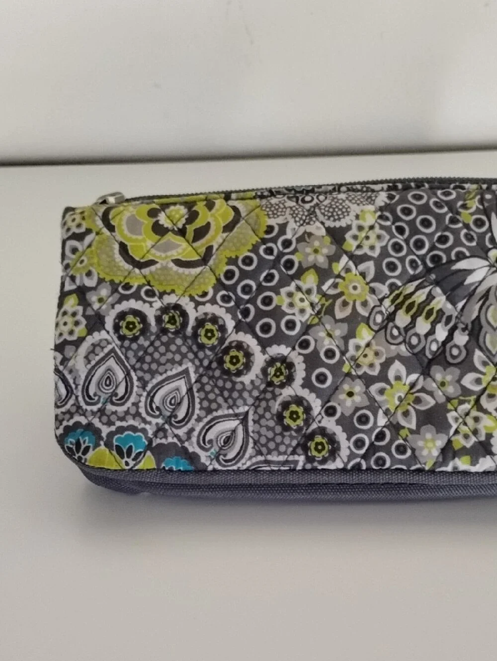 Studio C Floral Quilted Zip Pouch - Gray, Teal & Lime